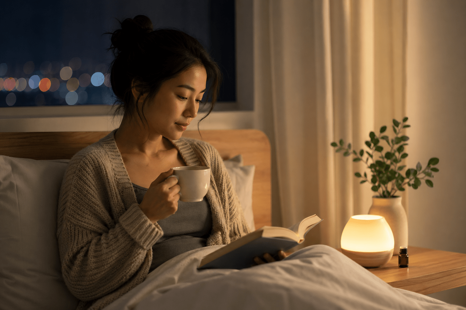 Woman journaling in warm light
