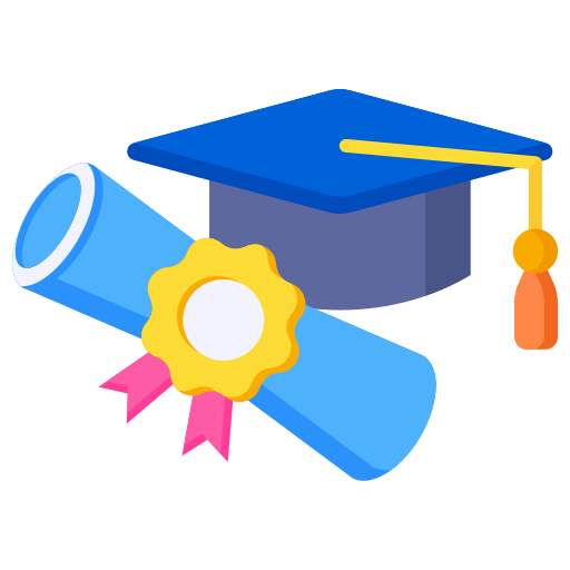 Graduation cap and diploma icon